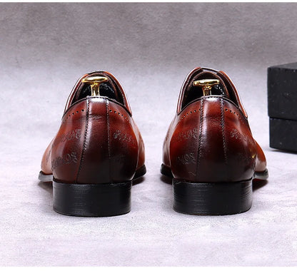 Men's Business Dress Leather Shoes Genuine Leather Shoes Full Cowhide British Laser Engraving Pattern Men's Wedding Shoes 37-46