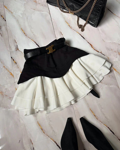 Denim Cake Skirt Women A Line Short Skirts High Waist Ruffles Elegant Splice Y2k Streetwear Party Pleated Slim Fit 2025 Spring