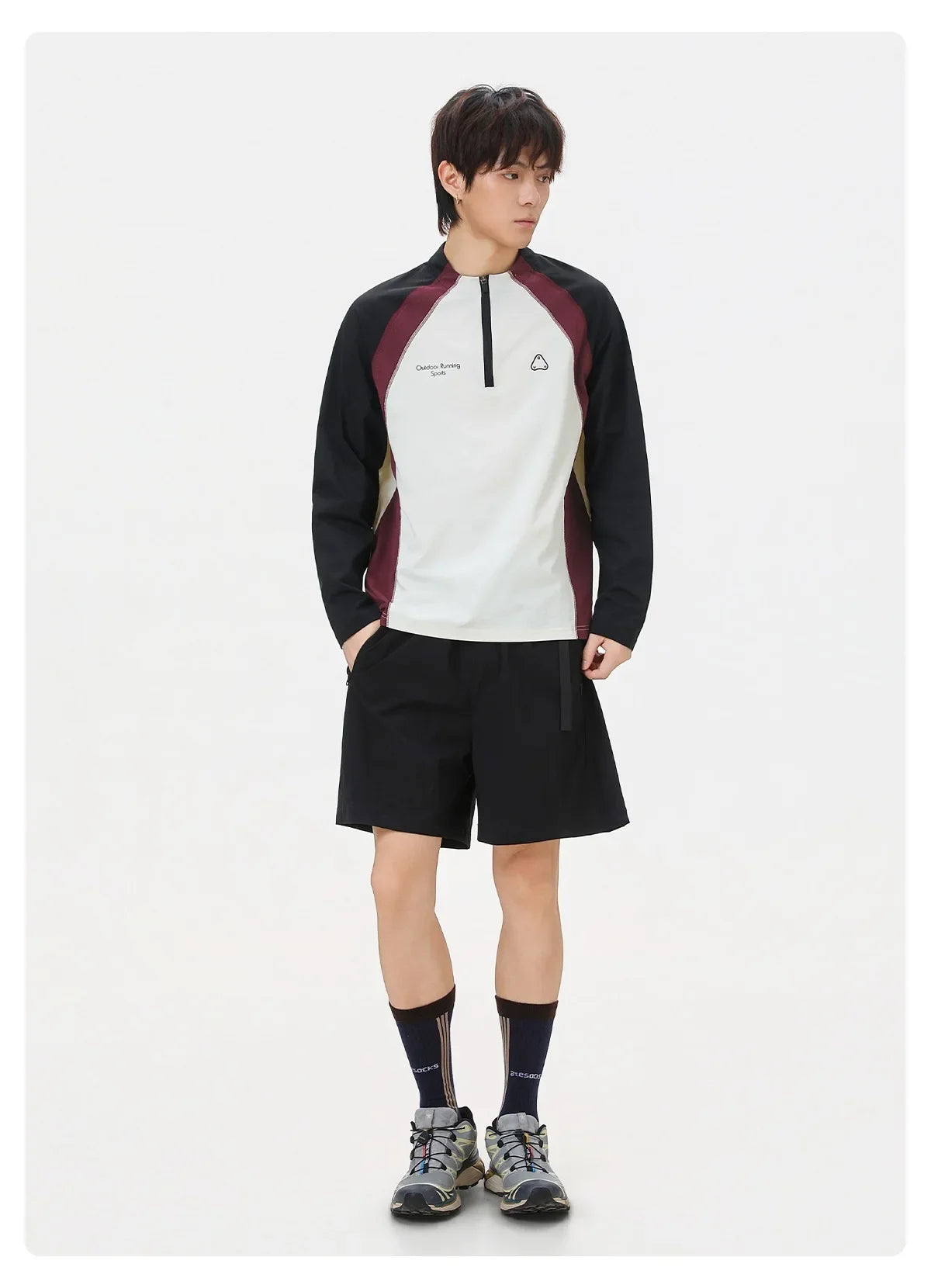 Men's Retro Colorblock Raglan Sleeve Long Sleeve T-Shirt – Loose Fit Half-Zip Athletic Top with Moisture-Wicking Fabric