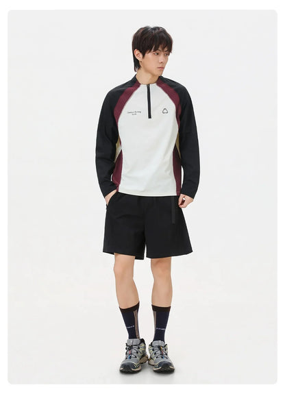 Men's Retro Colorblock Raglan Sleeve Long Sleeve T-Shirt – Loose Fit Half-Zip Athletic Top with Moisture-Wicking Fabric
