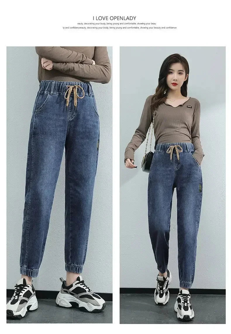 Cargo Jeans Women 2024 Spring and Autumn Korean Version of High Waist Pants Loose Slimming Straight Leg Bundle Haren Pants Tide