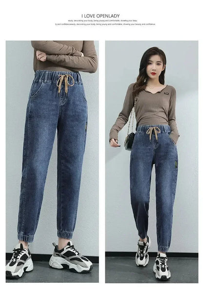Cargo Jeans Women 2024 Spring and Autumn Korean Version of High Waist Pants Loose Slimming Straight Leg Bundle Haren Pants Tide