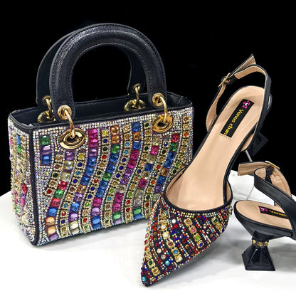2025 Elegant Multicolor Color Women's  Heels and Rhinestone Handbag Set - Italian Design for Weddings and Parties
