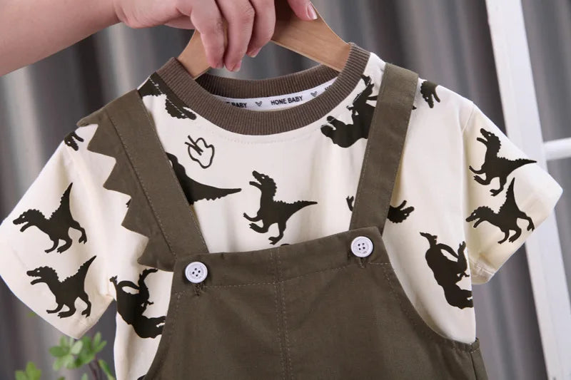 Children Summer Baby Boys Girls Clothes Suit Fashion Cartoon T-Shirt Bib Pants 2Pcs/Set Toddler Casual Costume Kids Tracksuits