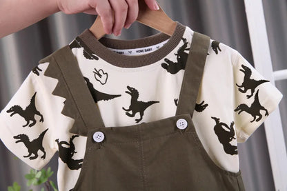 Children Summer Baby Boys Girls Clothes Suit Fashion Cartoon T-Shirt Bib Pants 2Pcs/Set Toddler Casual Costume Kids Tracksuits