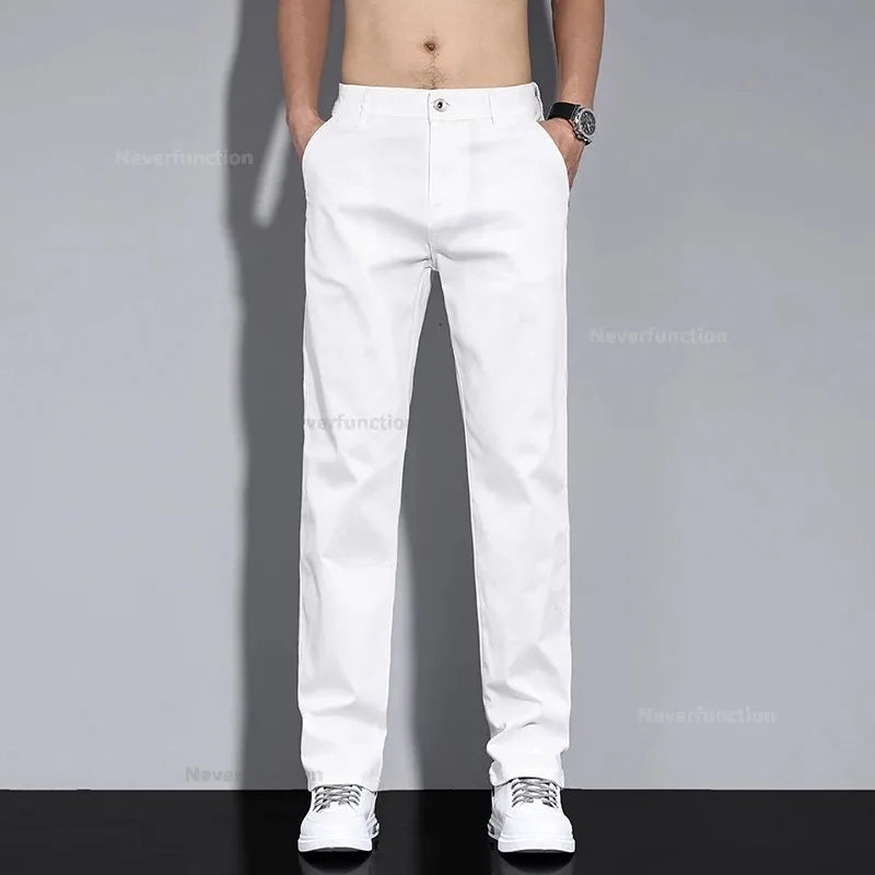 New in White Fashion Casual Pants Men's Brand Stretch Straight Comfortable Soft Male Clothes Business Work Pants