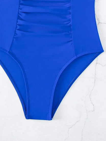 2026 V Neck Pleated Swimsuits Female Swimwear One Piece Swimsuit Women High Cut Bather Bathing Suit Swim Beachwear Slim Bodysuit