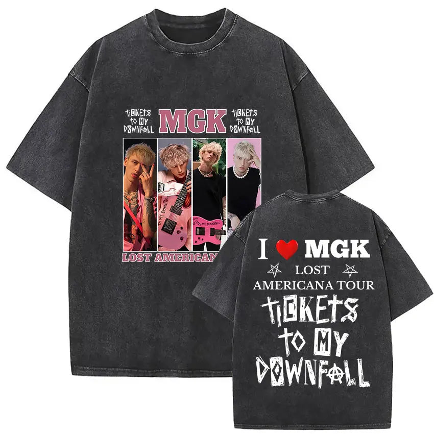 MGK Lost Americana Tour 2025-2026 Vintage Washed T Shirt Men Women Summer Fashion Cotton Short Sleeve T-shirt Fans Gift Clothing
