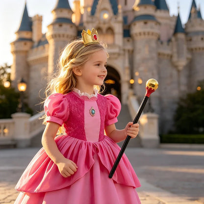 2026 New Child Summer Pink Peach Princess Dress Up Baby Clothes Kids Birthday Party Dresses Little Girls Carnival Costume