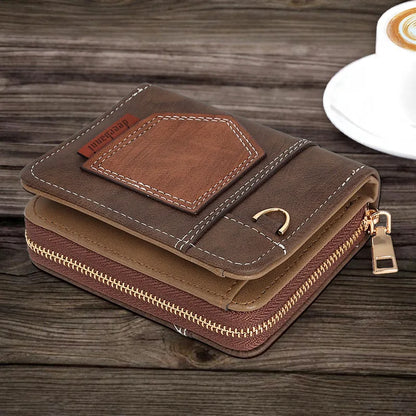 New European American Business Men's Patchwork Bifold Wallet Minimalist Foldable Zipper Slim Dollar Coin Purse