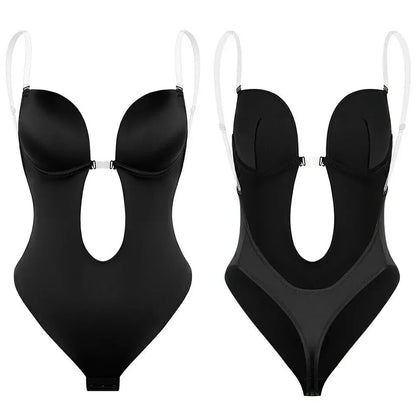 Backless Bodysuit Shapewear for Women Built-in Bra Multiple straps Thongs Body Shaper U Plunge Seam-free Faja with Open Crotch