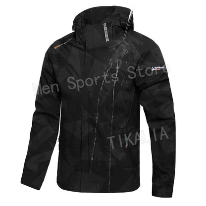 Men’s Outdoor Hiking Jacket Waterproof Windbreaker Hooded Coat Lightweight Sportswear for Camping Trekking Climbing Travel