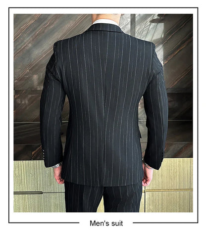 2025 High-Quality Wedding Suit Three-Piece Set Striped Business Casual Fashion Vest Trousers Ensemble Handsome Boutique Trend