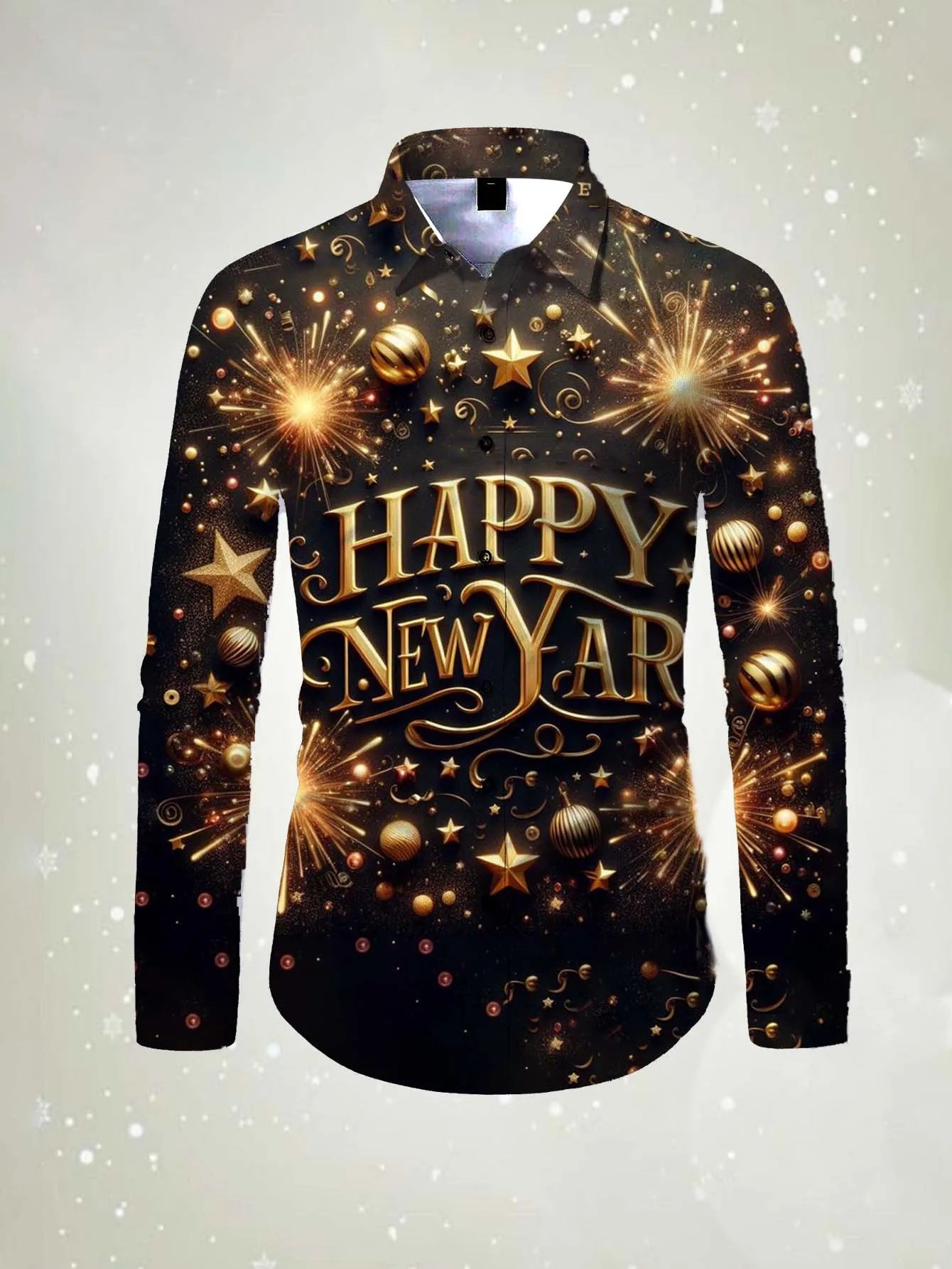 Men's long sleeved shirt Happy New Year Pattern 3D printed top 2026 spring autumn new fashion casual Festival Unisex clothing