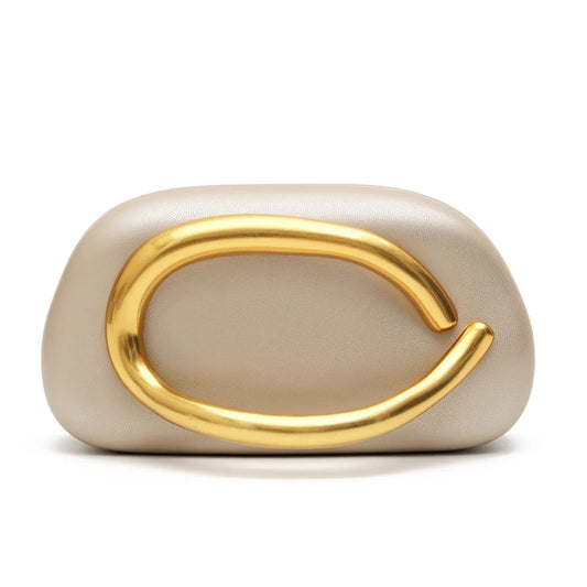 Women's Brand Fashion Chic Design Clutch Bag PU Vegan Leather Handbag Metal Handle Evening Bag Handheld Purse Banquet Party Gift