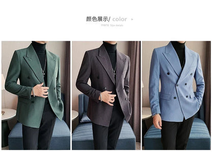 Classic Luxury Striped Men Suit Jacket Fashion Double Breasted Business Office Wedding Tuxedos Male High Quality Slim Fit Blazer