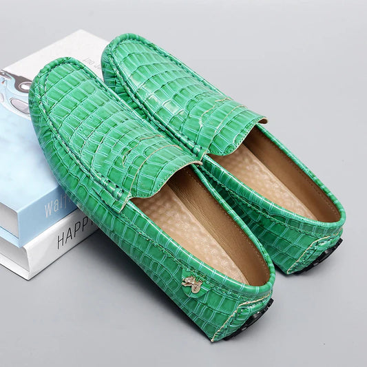 Patent Leather Loafers for Men, Crocodile Pattern, Korean Style, Trendy, Popular Casual Leather Shoes, Slip-On Loafers, Lazy Shoes