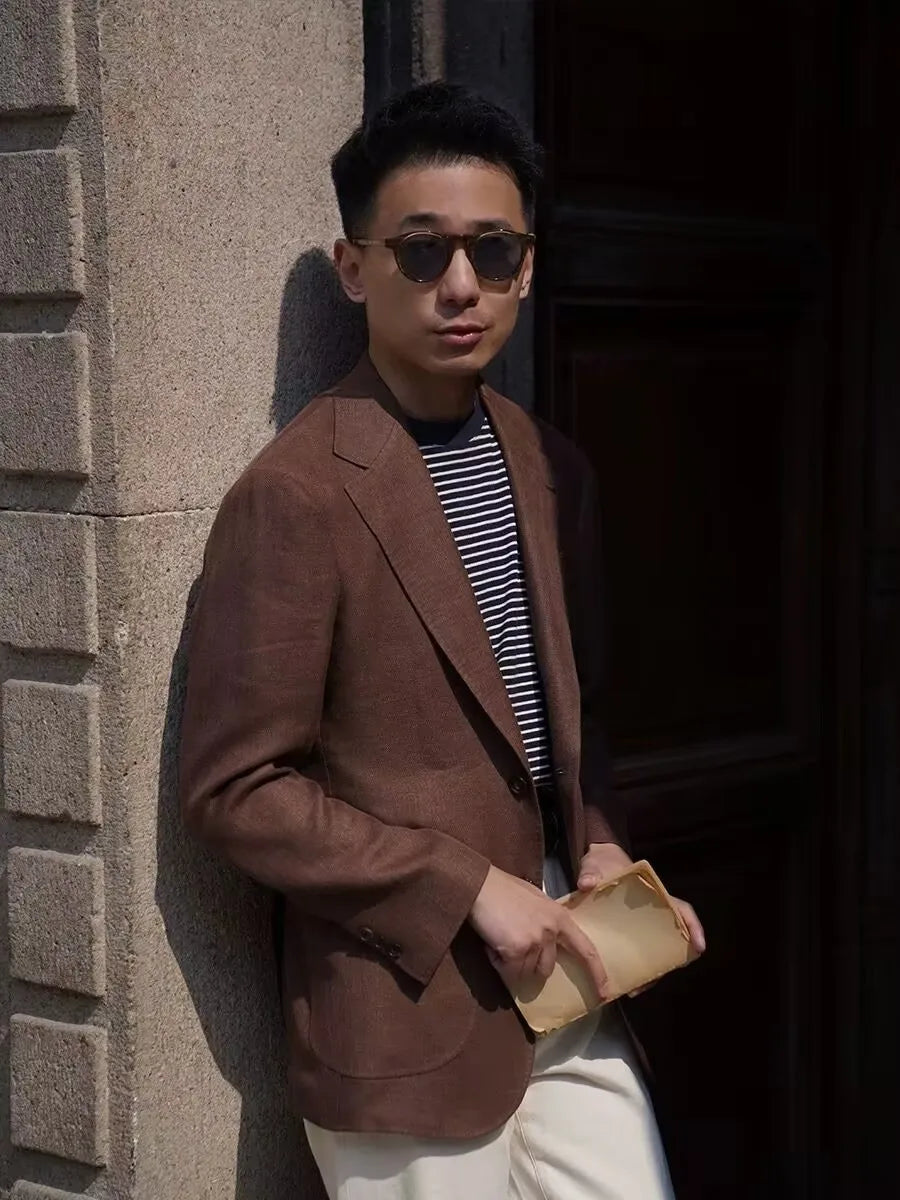 Summer Thin Retro Men's Breathable Linen Small Suit Italian Retro Slim Casual Blazer Trendy