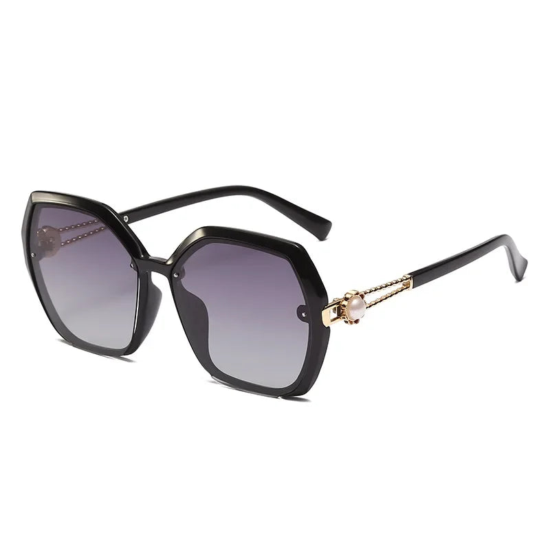 Fashion Large Frame Ladies Hollow Out Clover Inlay Women Polarized Sunglasses Drive Outdoors Sun Protection UV400 Sun Glasses