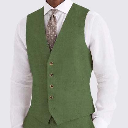 Men Vest Ivory Linen Single Button V Neck Breathable Cool Waistcoat For Business Work Banquet Office Casual Daily Men Suit Vest
