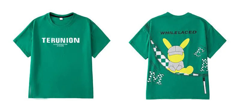 Summer Boys Cotton Alphabet Cartoon T-Shirt Tops+Patchwork Plaid Shorts Pant Set School Kids Tracksuit Child 2PCS Outfit 5-14Yr