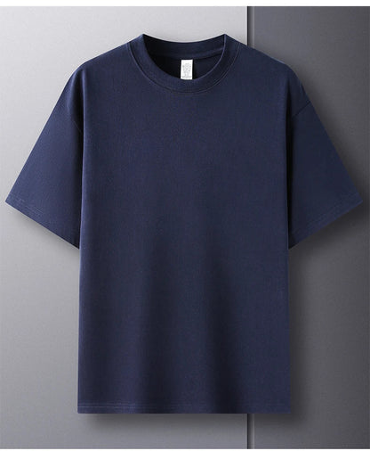 High quality 100% cotton short sleeve men's T-shirt summer round neck loose casual solid color plus size breathable top women