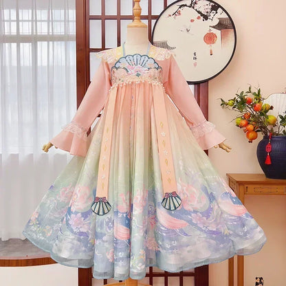 Summer Party Costume Girl Dresses Vintage Kids Clothes Vestido Casual Baby Chinese Hanfu Cosplay Children Princess Girls Dress