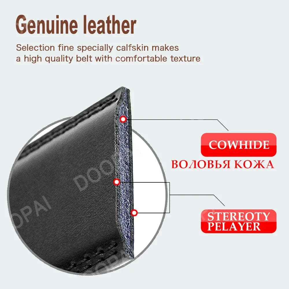 Mens Leather Belt Metal Automatic Genuine Leather Belts Leisure Fashion Ratchet Belts for Men Pants Fashion Genuine Leather Belt