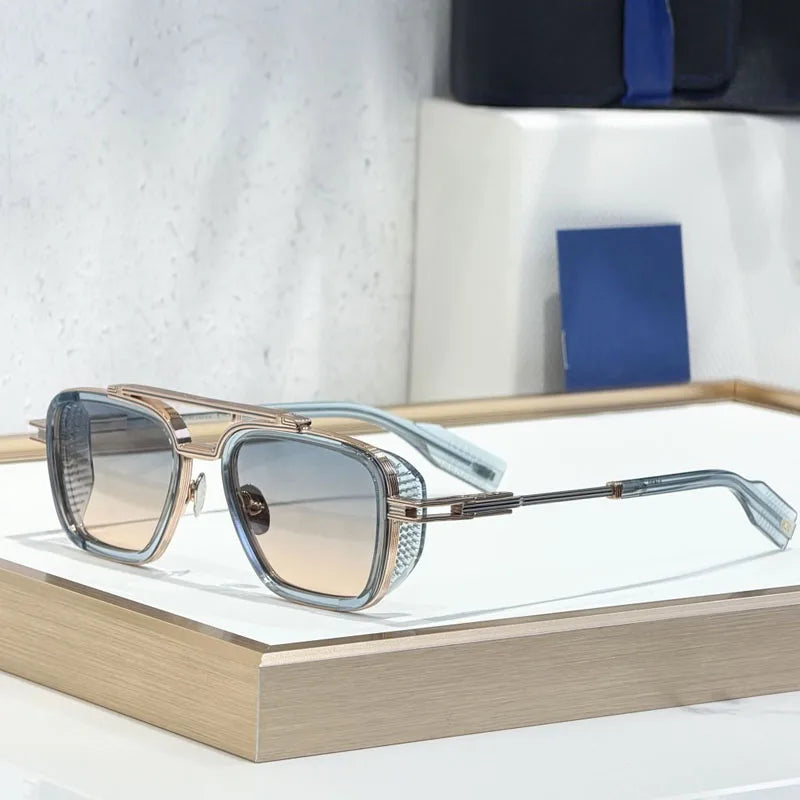 Gradient Square Classical Alloy Sunglasses for Men Women Acetate Luxury Brand Designer UV400 High Quality Eyeglasses with Case