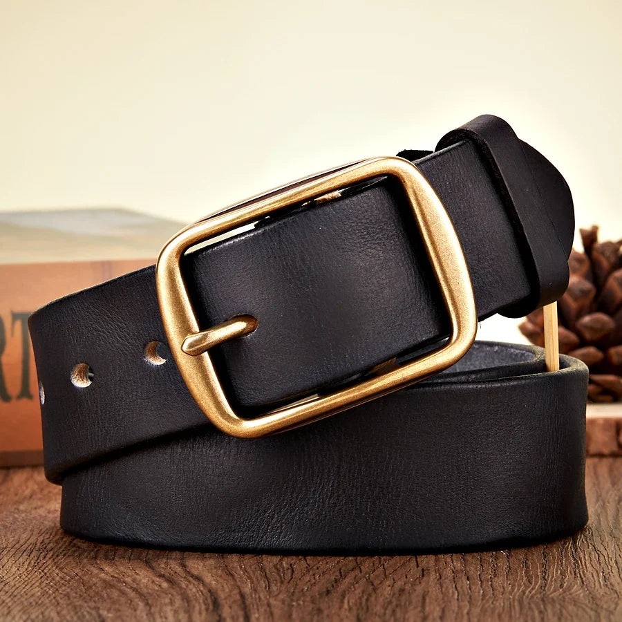 3.8CM Real Genuine Thick Leather Belt Cowhide Copper Pin Buckle Casual Jeans Belt Men High Quality Retro Cowboy Belt Male Strap