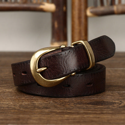 2.3CM Pure Cowhide High Quality Genuine Leather Belts for Women Copper Buckle Fancy Vintage Ladies Thin Belt Jeans Cowboy Cintos