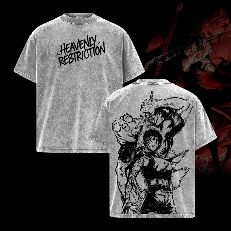 Jujutsu Kaisen Fushiguro Toji Anime T-shirt Zenin Maki Washed Oversized T Shirt Men Women Clothing Short Sleeve Cotton Tees Tops