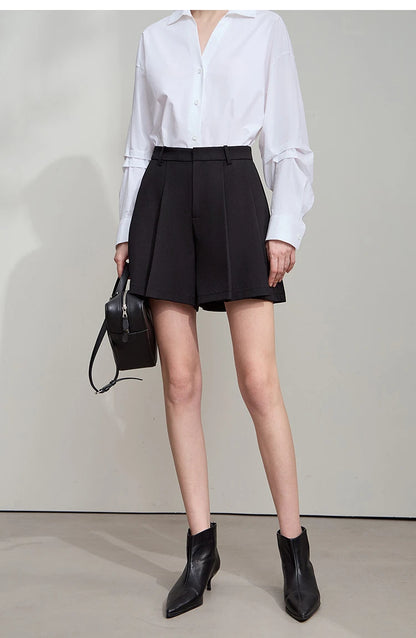 Minimalist Casual Shorts For Women 2025 Autumn Preppy Style Loose Black Shorts Office Lady Luxury Shorts Daily 12523085