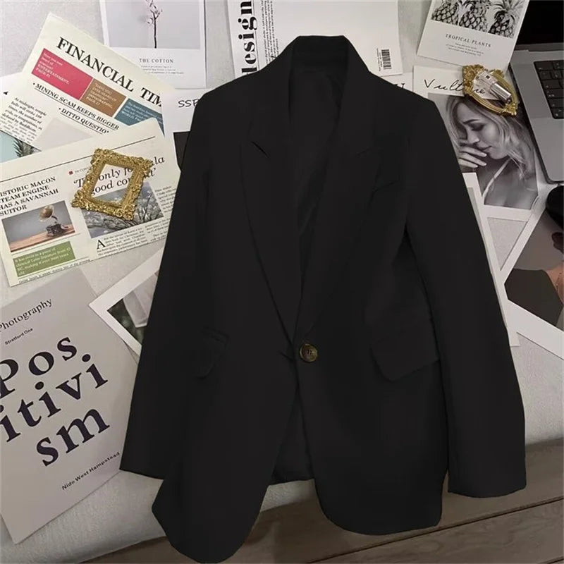 Elegant Office Lady Blazers Women Outerwears 2025Fashion Long Sleeve Single Button Blazer New Autumn Casual Female Coats Jackets