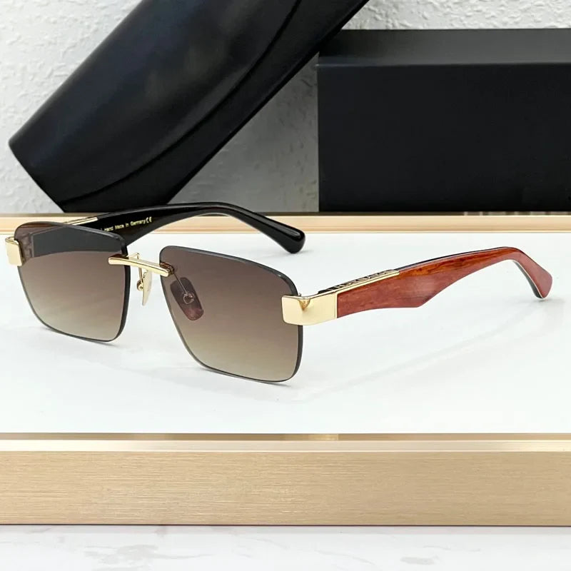 Luxury Rimless Sunglasses Irregular Square Alloy Acetate High Street Men Women Handmade in Germany UV400 THE MAGIC III with Case