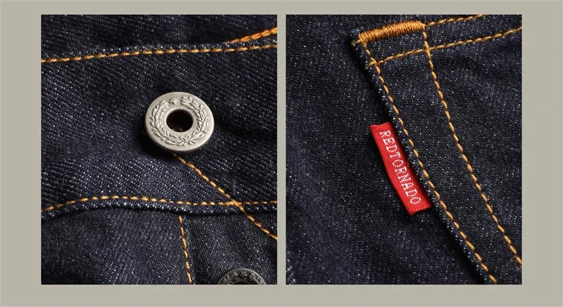 Slim Straight Jeans Rinsed Spring Men's Red Selvedge Denim Pants GT-0003
