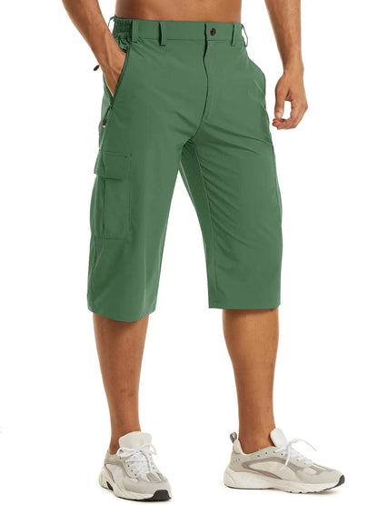 Below Knee Length 3/4 Long Shorts Men's Outdoor Capri Pants Multi Pocket Summer Twill Work Cargo Pants Man
