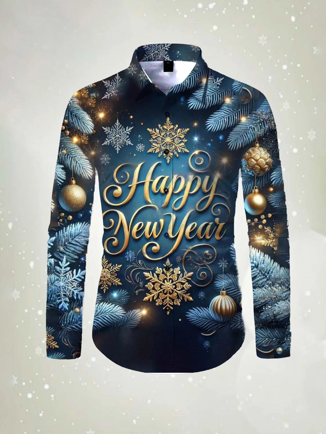 Men's long sleeved shirt Happy New Year Pattern 3D printed top 2026 spring autumn new fashion casual Festival Unisex clothing