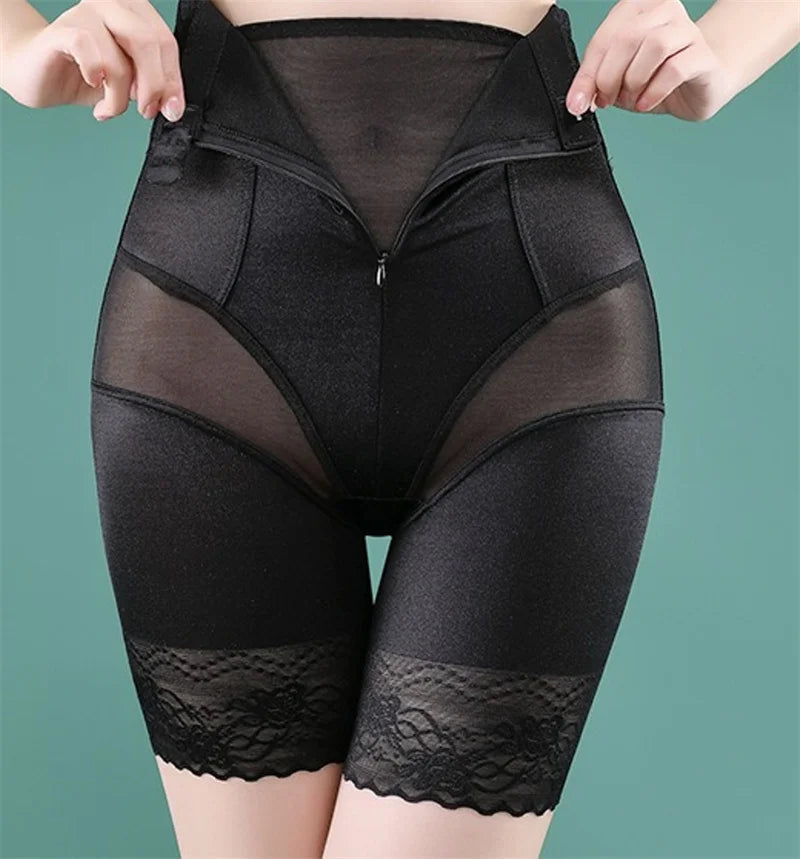 Zipper Tummy Control Panties High Waist Shapewear Brief Shorts Body Shaper Butt Lifting Silky Stretchy Fabric Seamless