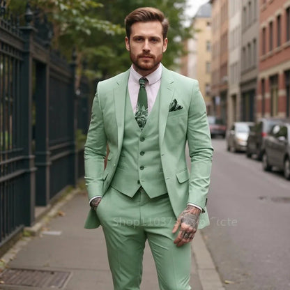 3 Pcs Formal Wedding Suits for Men Groom Tuxedos Casual Business Suit Slim Fit Party Prom Suit Set (Jacket+Vest+Pants)