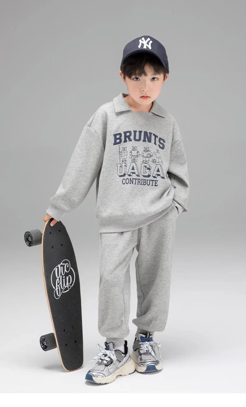 Spring Autumn Girls Boys Alphabet Workout Preppy Sweatshirt+Sweatpant School Kids Tracksuit Child 2PCS Outfit Jogger Set 3-14Yrs