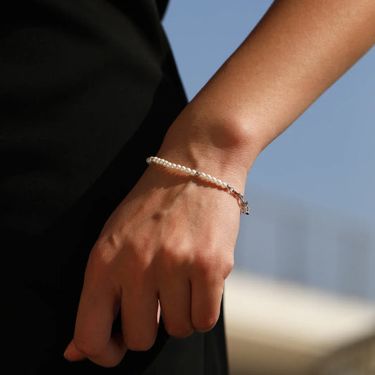 Bracelet élégant de perles en argent sterling 925 avec étoile brillante et zircone cubique pour femmes, bijoux fins, cadeaux