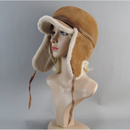 Real Fur Wool Hat Unisex New Winter Warm Bomber Russian Ushanka Hats With Ear Flaps Cow Leather Thick Snow Earflaps Baseball Cap