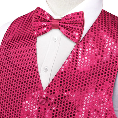 Men's Shiny Sequin Vest and Matching Bow Tie Set – 3 Vibrant Color Options for Parties, Proms Festive Events