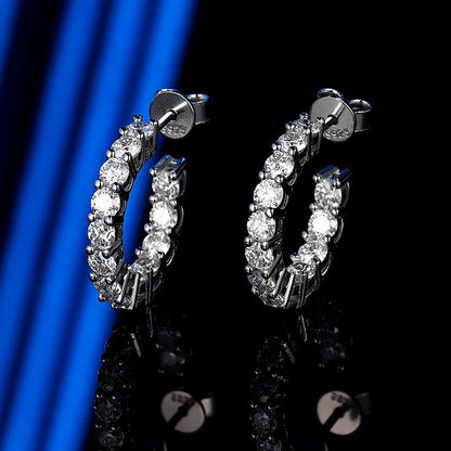 Sparkling D Color Full 3mm 2.6cttw Moissanite Hoop Earrings For Women S925 Silver Plated 18K Pass Diamond Test Earring Gift