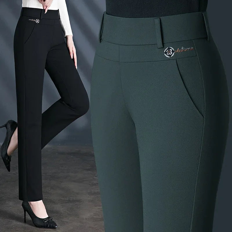 Black Women's High Waist Stretch Suit Pants, Fashion Slim Trousers, Purple Green Brown Pantalones, Asian Size M-6XL