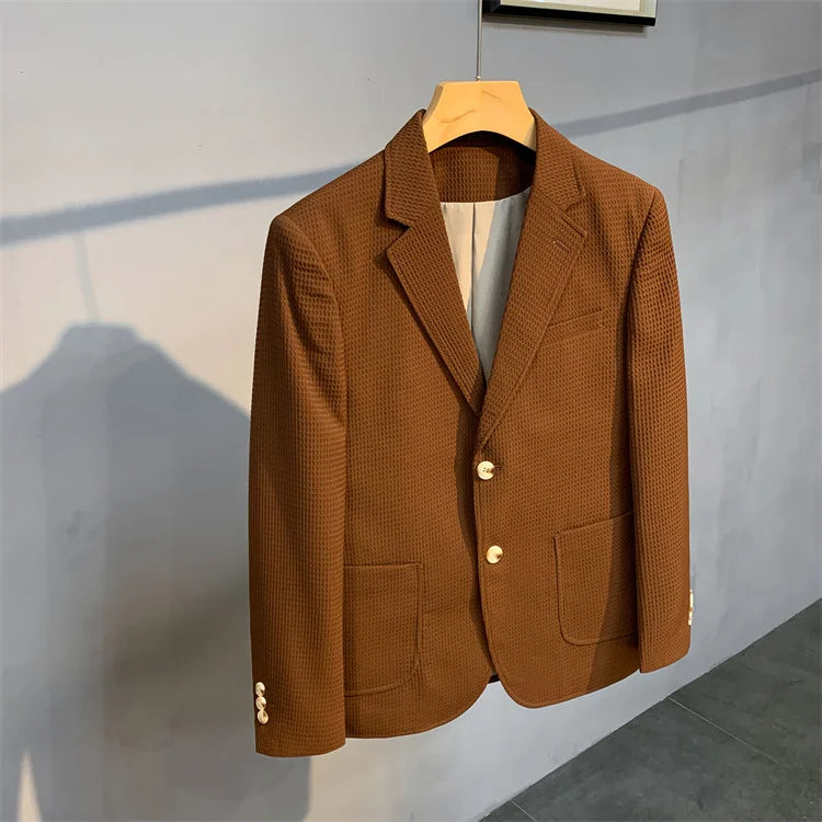 British Style Striped Casual Suit Jackets Mens 2022 Waffle Slim Fit Business Blazers Coat Homme Formal Social Prom Tuxedo 4XL-M