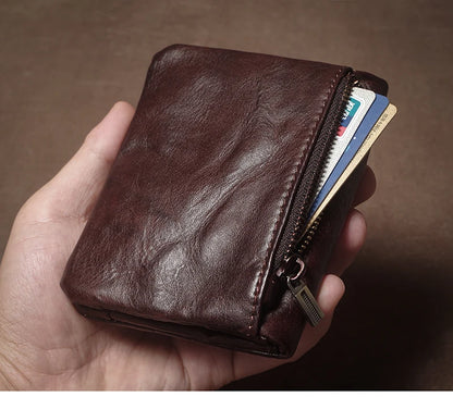 Vintage Genuine Leather Wallet For Men Women Zipper Coin Purse Driver License ID Card Holder Short Bifold Cowhide Purse