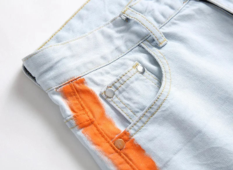 2026 New Men's Yellow Jeans, Blue Stretch Biker Trousers, Broken Hole Jeans, Fashion Popular Men Denim Pants Big Size 29-42