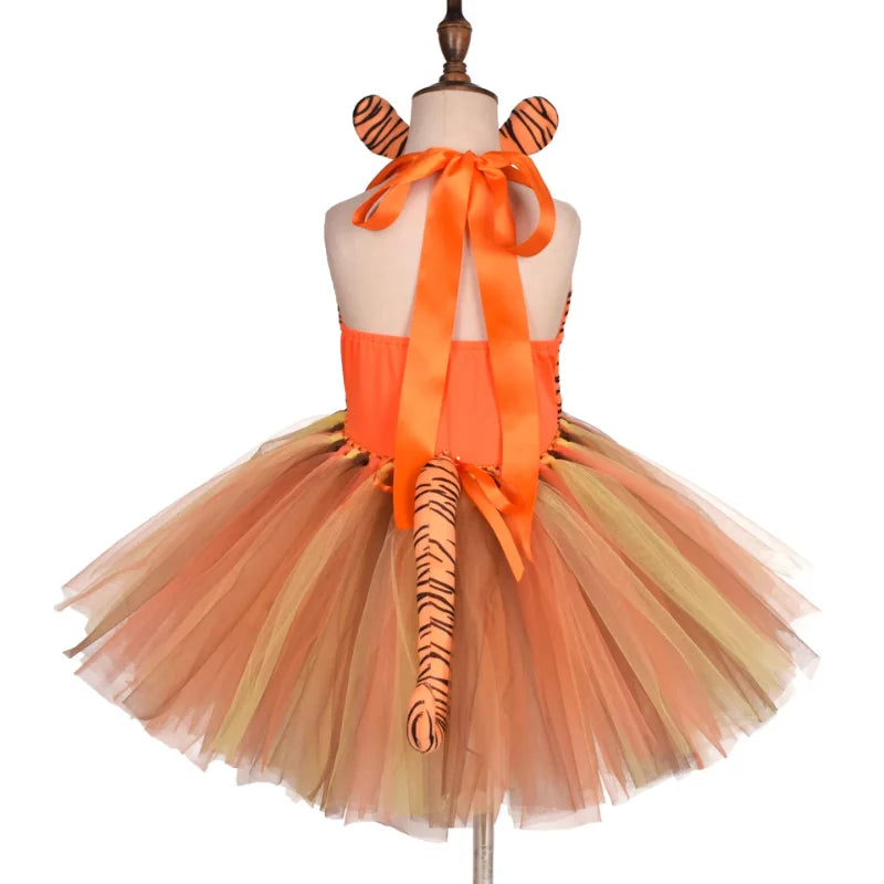 Baby Girls Halloween Animal Cosplay Costume Kids Forest Theme Giraffe Cows Tiger Leopard Zebra Print Tutu Dress Birthday Party